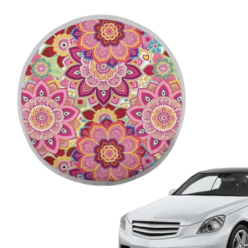 Image of Steering Wheel Sun Shade Cover Easy Installation Reflect UV Sun and Heat Mandala Floral Pink Steering Wheel Sunshade Non Slip Car Interior Accessories for Car Truck SUV