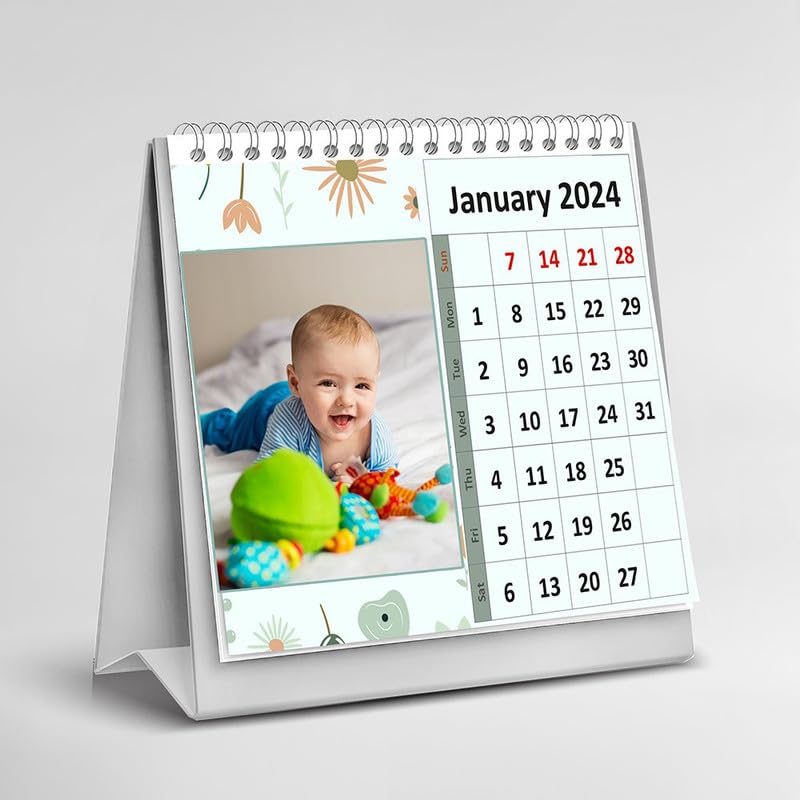 Nexaprint Personalized 2025 Table Top Photo Calendar with Image Upoad (12 Photos) | Size - 8 X 8 inches Square | Wiro Bound | Card board Stand | Highlight Special Days by Customized Photo & Text