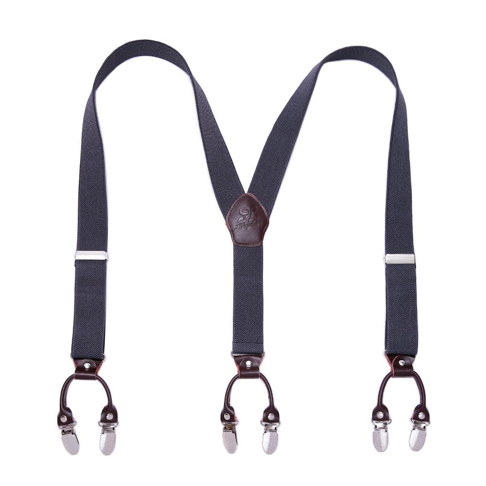 KANGDAI Rindsleder Hosenträger für Herren Breit Y Style 3.5 CM Mit Sehr 6 Starke Metall Clip Durable Elastic Verstellbare Hosenträger Geschenkbox für Herren und Damen