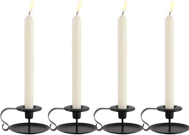 GoMaihe Retro Black Iron Candle Holders Set of 4, Candlestick Holders with Handrail, Candle Stands | Vintage Decoration for Tables, Christmas, Halloween & Valentines New Home Gifts House Warming