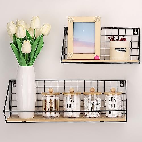 Image of Tbestmax 4 Pack Qtip Holder with Bamboo Lids, 10 oz Bathroom Organizer Accessories Storage Containers Clear Plastic Apothecary Jars for Cotton Ball, Cotton Swab, Floss