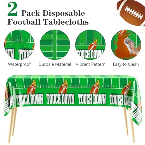 Image of Diueoly Football Tablecloth, 6 PCS Rectangular 54'x108' Disposable Plastic Touchdown Table Cover for Football Tailgate Birthday Party Supplies Superbowl Party Decorations