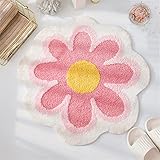 YRXRUS Flower Shaped Bathroom Rugs, Round Pink Bath Rug for Spring Decor, Ultra Soft & Absorbent Flower Bath Rugs, Machine Washable Bathroom Mats, 23.6 x 23.6 Inch Shower Bedroom Living Room Gift