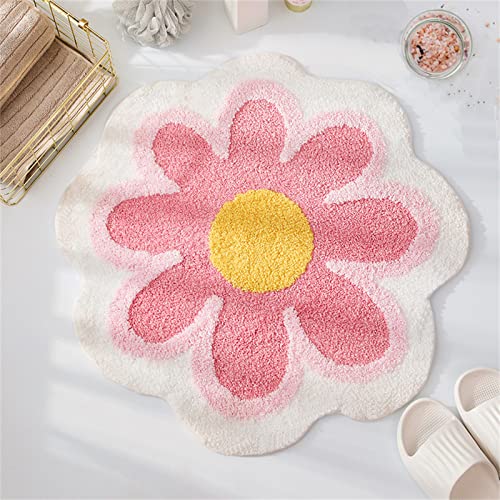 YRXRUS Flower Shaped Bathroom Rugs, Round Pink Bath Rug for Spring Decor, Ultra Soft & Absorbent Flower Bath Rugs, Machine Washable Bathroom Mats, 23.6 x 23.6 Inch Shower Bedroom Living Room Gift
