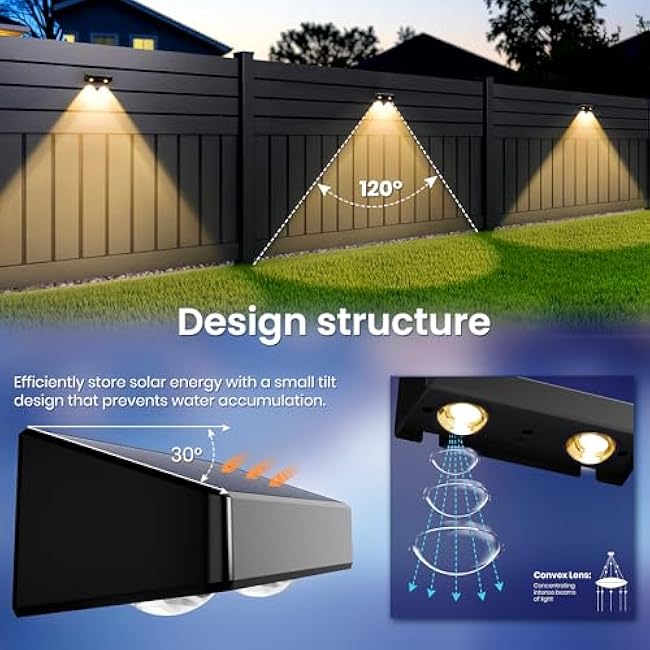 Solar Fence Lights Solar Wall Lights Deck Lights 9 Fixed Colors Color Changing Modern 6 Pack