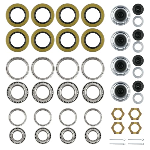 4Sets 25580/15123 Trailer Axle Hub Bearings Kit | Includes 21333TB/10-10 & 22333TB/10-36 Grease Seals 2.44 Dust Caps Cotter Pins | Fits 5200-6000 lbs Trailers with #D42 Tapered Spindle