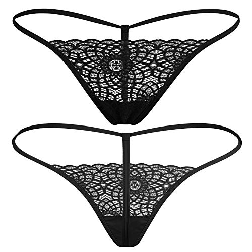 Justgoo Womens Sexy G-String Lace Thongs Panties Underwear Low Rise T-Back Underpants Black