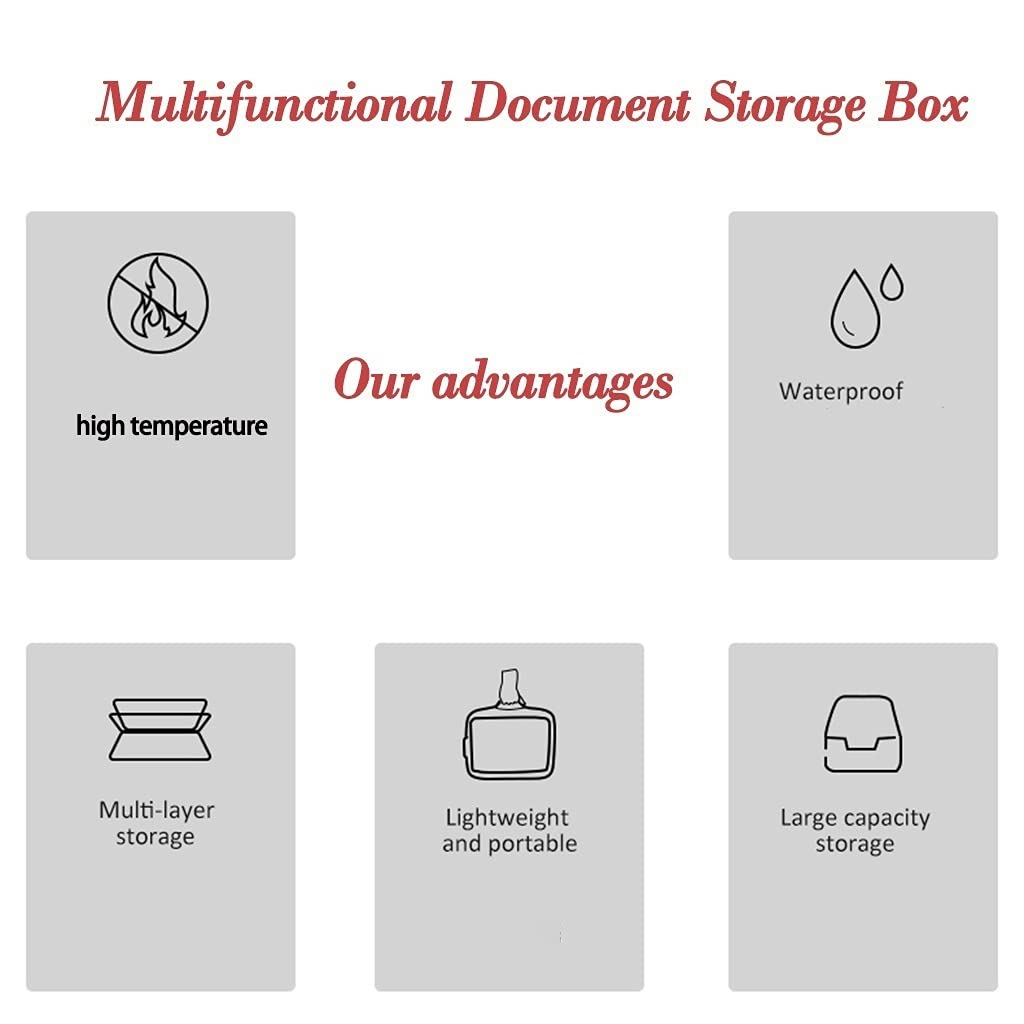 Borsa portadocumenti ignifuga,documento sicuro a prova di fuoco impermeabile, sacchetto di organizzatore di file, denaro,grande spazio di archiviazione di grande livello e blocco della password