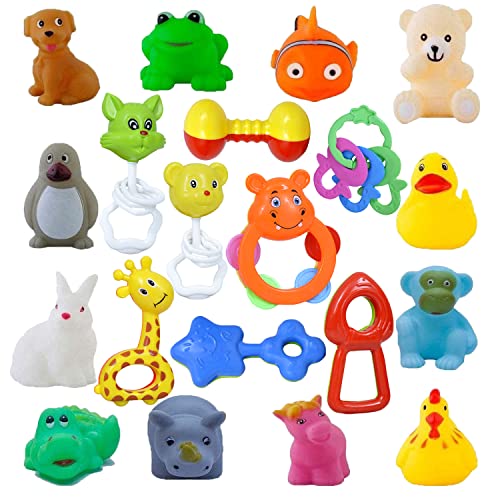 Image of Colorful Non Toxic BPA Free Plastic 8 rattles Toy and 12 Bath Toys Set for Babies Infants