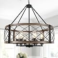 SJCCDSGS Brown Farmhouse Chandelier- 21.6 inch 6 Light Rustic Chandelier, Dining Room Light Fixture Adjustable Hanging Pendant Light Fixtures for Kitchen Island Entryway Bedroom