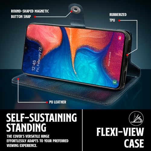 Image of WOW IMAGINE Shock Proof Flip Cover Back Case for Samsung Galaxy A20 | A30 | M10s (Magnetic Button Flip Case | Wallet Pockets & Stand | Leather Finish | Oxford Blue)