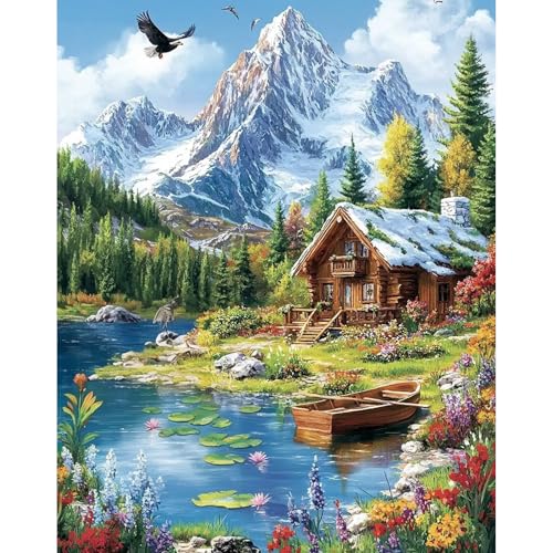 Pintura por números para adultos, flores y árboles de colores, kit de pintura al óleo pintada a mano para principiantes y adultos, con lienzo de pintura acrílica y kit de 3 pinceles de 40 x 50 cm