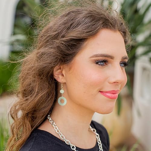 18K Gold Plated Natural Stone Earrings for Women, Circle Disc Dangle Drop Earrings, Lightweight Elegant Gemstone Jewelry for Daily Wear, Party, Anniversary,Gift for Her2