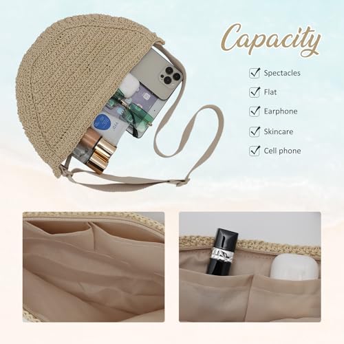 Image of GOKTOW Straw Crescent Beach Crossbody Bag for Women,Raffia Woven Shoulder Handbags for Summer Vacation 2025