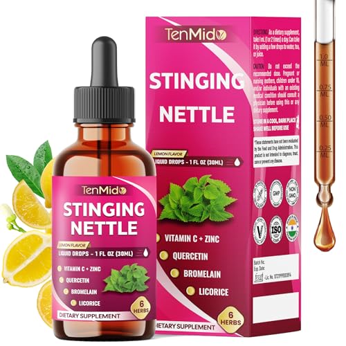 Tenmido Stinging Nettle Leaf Extract Tincture - 6in1 Herbal Liquid Supplements with Vitamin C Zinc Quercetin Bromelain and Licorice - Alcohol-Free Vegan Non-GMO - 30ml 1 Fl Oz