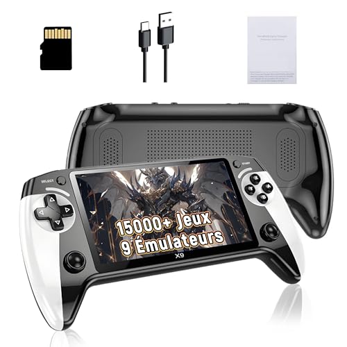 X9 Console de Jeux Portable Rétro, Console Retrogaming avec 15000+ Jeux Vidéo et 9 Émulateurs, Écran HD de 5,5 Pouces, Compatible Bluetooth & Sortie TV & Fonction Livre Électronique, Joystick 3D