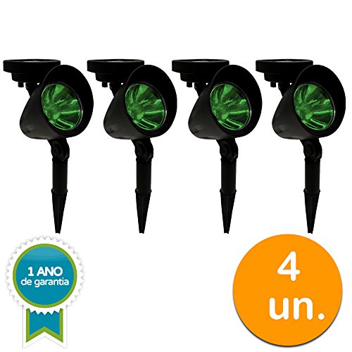 Kit 4, Luminária Solar Spot Refletor Led Verde Com Espeto De Jardim