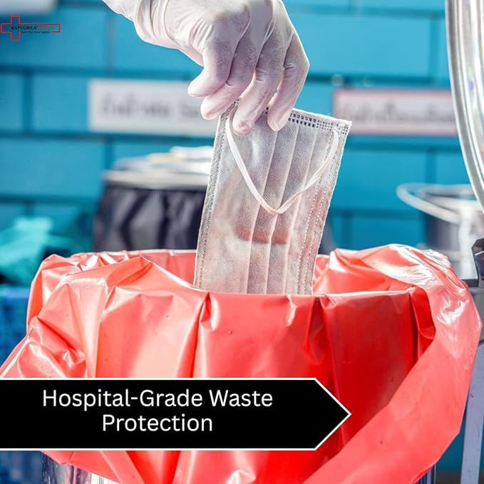 Image of Kausta Bio Hazard /Bio-Medical Waste Bag (21x24 Inch, Red-10, Blue-10, Yellow-10) Pack of 30 Bio‑Hazard /Biomedical Waste Bags Biohazard /Bio‑Medical Waste Bag leak-proof waste bags (Red)