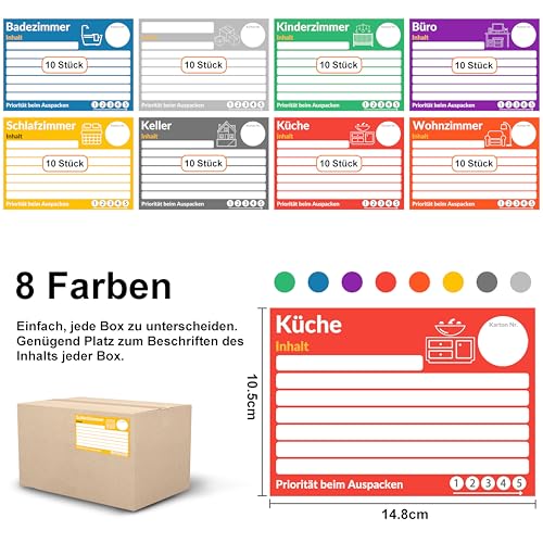 Yezirzax 80 Stück Umzugsetiketten XL-Format 15x10cm, Universal Klebeetiketten Umzugsaufkleber,...