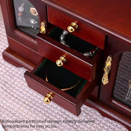 Joyero – Caja de almacenamiento de madera rústica con soporte giratorio para collares y vitrina para aretes, anillos, pulseras y más - imagen 3