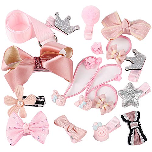 Baby Girl's Hair Clips (18pcs) Cute Hair Bows Elastic Hair Ties Hair Accessories For Baby Girls (pink)