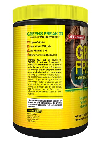 PHARMAFREAK-Greens-Freak-258g-91oz-USA-Vanilla-Chai-Hybrid-Superfood-Greens-Supplement-with-Immune-Support-Detox-Probiotics-Digestive-Enzymes-Greens-for-Athletes-30-Servings