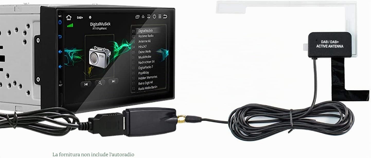Antenna DAB+ esterna per auto, DVD, radio digitale amplificata,Ricevitore Radio, Kit per Auto Trasmissione Audio Digitale Dab per Android