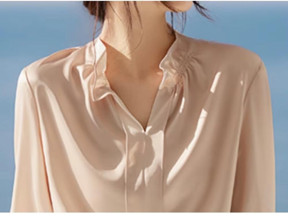 Women's Elegant Satin Thin Blouse Shirt Summer Loose Solid Casual Top Korean Clothing