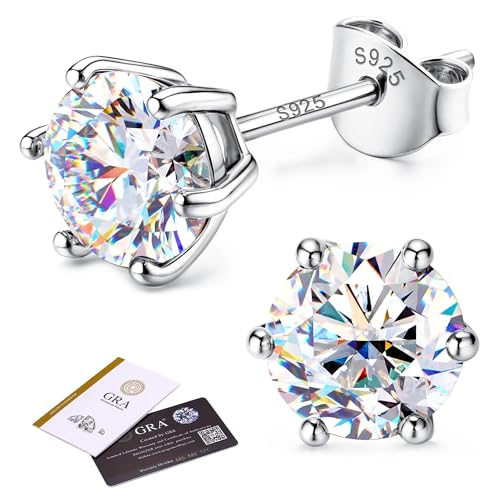 Moissanite Earrings Studs : 18K Gold Plated Solid 925 Sterling Silver Stud Earring for Women Men Hypoallergenic Dainty Moissanite Jewelry for Sensitive Ears Round Cut D Color VVS1 1CT-3CT