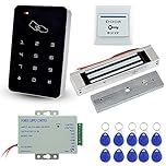 LIBO Stand-alone Door Access Control System Kit Set with 180kg/350lbs Electric Magnetic Lock, DC12V/3A Power Supply, Door Exit Release Button, 10pcs RFID EM ID Keyfobs