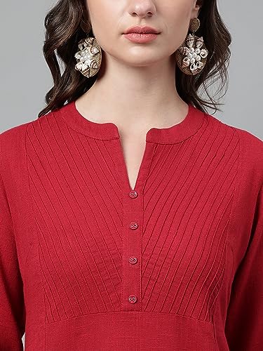 Image of NEEMIYA Striped Solid Kurta Round Nack