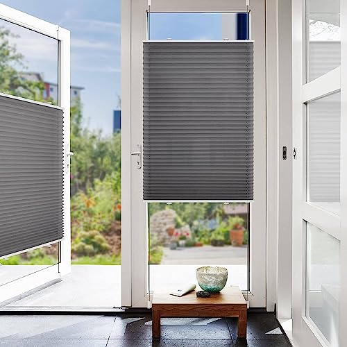 BelleMax Plissee ohne Bohren Klemmfix, Anthrazit 40x130cm(BxH), Easyfix lichtdurchlässig Sichtschutz und Sonnenschutz, Jalousie Plisseerollo mit Klemmträger, Faltrollo für Fenster & Tür