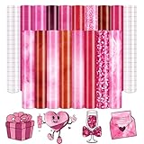 HTVSTD Fuchsia Pink Permanent Vinyl - 16sheets 12'x10' Pink Red Texture Permanent Adhesive Vinyl for Mugs DIY Rose Hues Self Adhesive Vinyl Comapatible with Cricut/Silhoutte Cameo