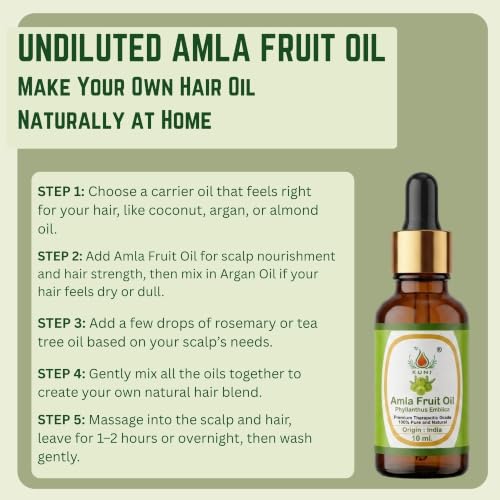 Image of KUNJ Amla Hair Oil 10ml - 100% Pure Ayurvedic Oil for Hair Growth & Hair Fall Control | Strong Roots, Dandruff Care, Scalp Nourishment & Thick, Healthy-Looking Hair | For Men & Women