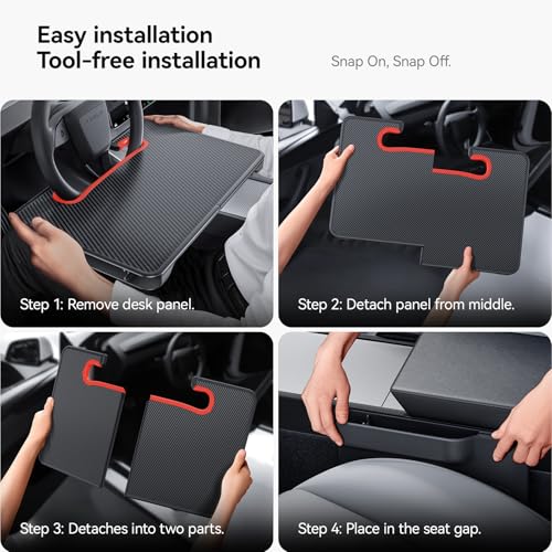 Image of YONZEE 2-in-1 Car Steering Wheel Desk Tray & Car Seat Gap Filler Organizer - Foldable Carbon Fiber Look Table for Laptop, Eating, Writing - for Standard Round Steering Wheels