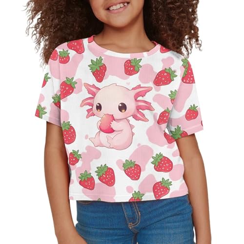 Image of Girls Summer Crop Top Outfits Short Sleeve T Shirts Kids Cute Clothes Tees Blouse