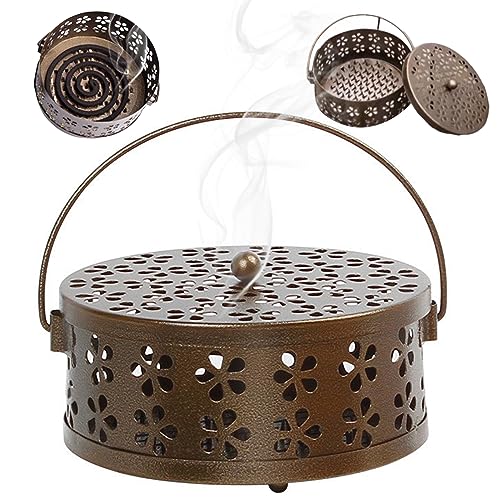 Soporte de Bobina de Mosquito Soporte de Bobina de Incienso de Metal con LIDA y Manejar un diseño de Incienso de Espiral portátil de diseño Floral Hueco clásico para el hogar al Aire li..