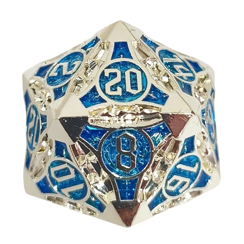 D20 23mm Metal Dice Polyhedral Dice for Dungeons and Dragons RPG Polyhedral Roleplaying Games MTG Table Games (Silver + Blue)