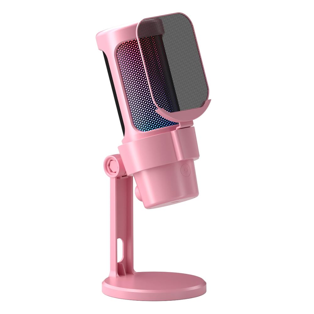 Microfono da Gioco USB,Microfono per Computer,Microfono USB Rgb,Kit Microfono Illuminazione Rgb con Treppiede Cardioide per Riunioni di Gioco,Registrazione Audio in Streaming (Rosa)
