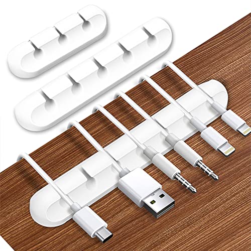 3-Pack Premium Cable Holders Wall Clips, White Silicone Cord Tidy Organizers, Efficient Wire Managers Self-Adhesive, Ideal for Charging Cables, Home Office Car Nightstand, Smart Desktop Accessories