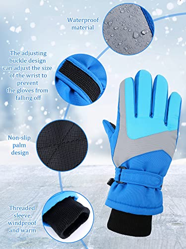 2 Pairs Kids Winter Ski Gloves, Waterproof Windproof Warm Gloves Cold Winter Gloves Unisex Warm Gloves For Boy Girl Skiing (Black, Blue,10-13 Years) #TOP3