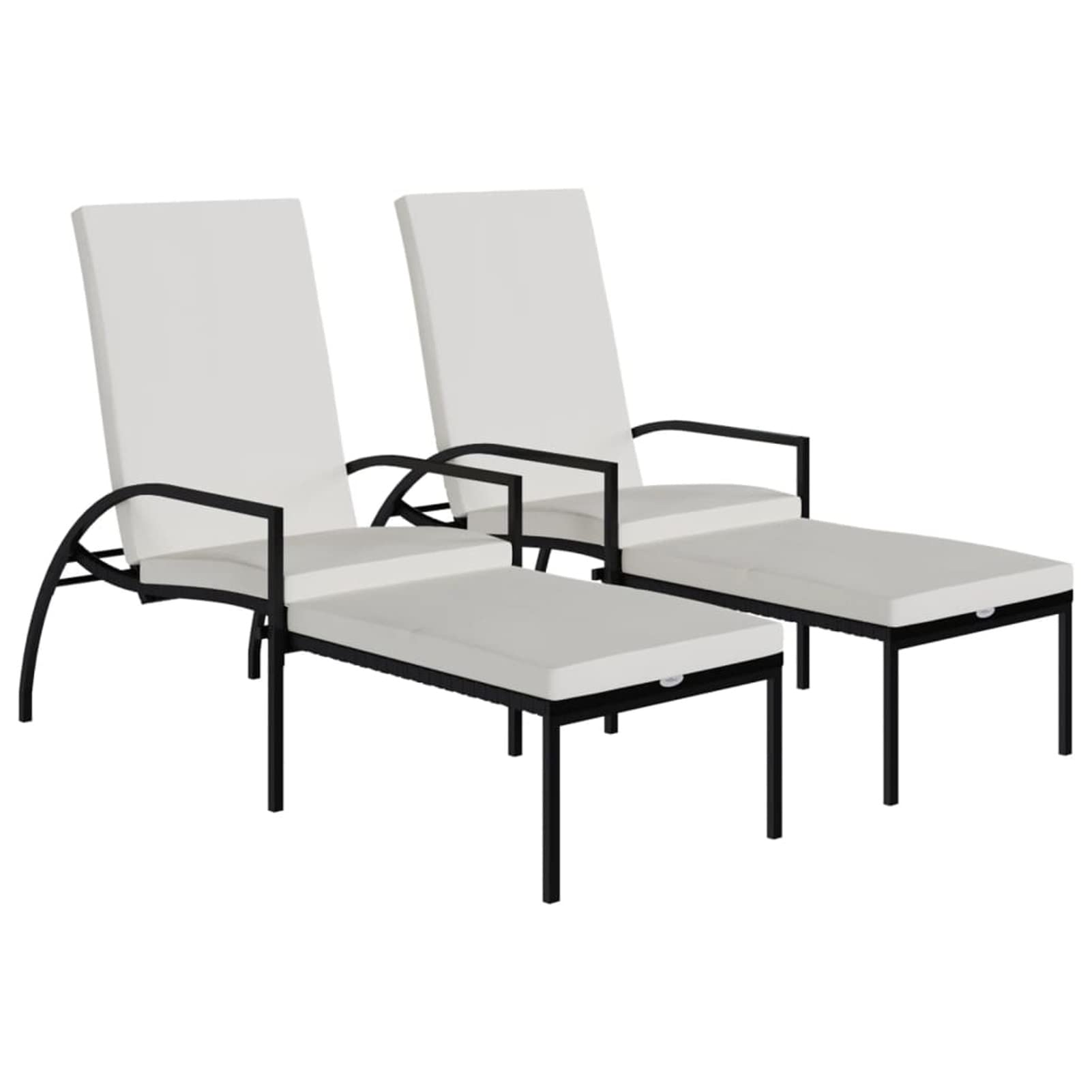 Homgoday Lettini Prendisole 2 pz con Poggiapiedi in Rattan PE Nero, Divani per Esterno da Giardino, Divano Salotto Giardino, Divano Terrazzo Esterno, Arredamento Giardino