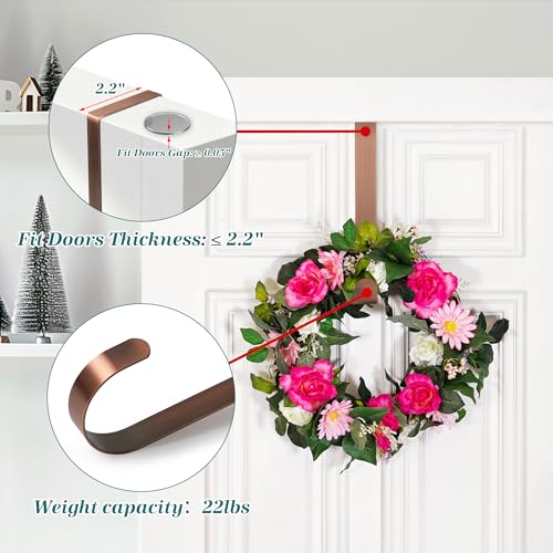 Image of HOOSUN 4th of July Decorations Wreath Hangers for Front Door,14 Inches Metal Wreath Hook Holder for Spring Decor,20 Lbs Over The Door Wreath Hanger for Spring Patriotic Wreath Front Porch Decor