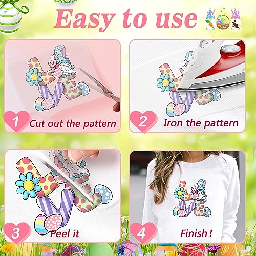 Heflashor Easter Iron On Decals For T Shirts Heat Transfer Design, Heflashor 12 Pcs Bunny Iron On Transfers Appliques Crafts With Egg Pattern Iron On Patches For Easter Clothing Hoodies thumb #4