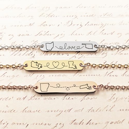 State Country Necklace for Couples Friends Custom Long Distance Relationship Jewelry Unique Handmade Charm USA Love Gift for Deployment, Separation, Going away Present Bridesmaid Gift Idea3