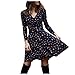 YANFANG Vestido Vintage para Mujer, Retro Vestido de Mujer con Cuello en V y Manga Larga para Mujer, hasta la Rodilla con Volantes,, S,Blue