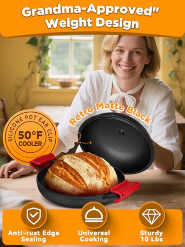 Image of Dutch Oven Bread Baking Pot with Lid 6QT Enameled Cast Iron Oven, Matte Black Design & Sourdough Kit (Silicone Sling) for Artisan Bread Making