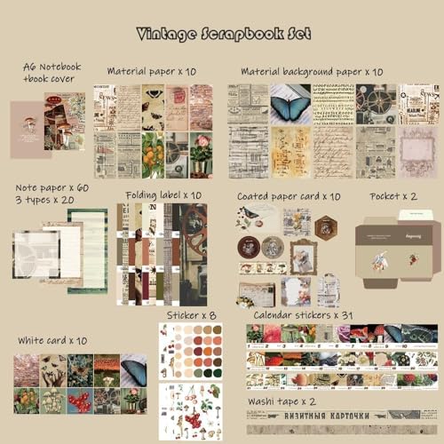 Image of VOTDOT (346Pcs) Paper Junk Journal & Scrapbook Kit, Scrapbooking Supplies Kit with Creative Decor Journaling Supplies, Stationery, Stickers, A6 Grid Notebook with Graph Ruled Page Gift for Girl (Post Office )