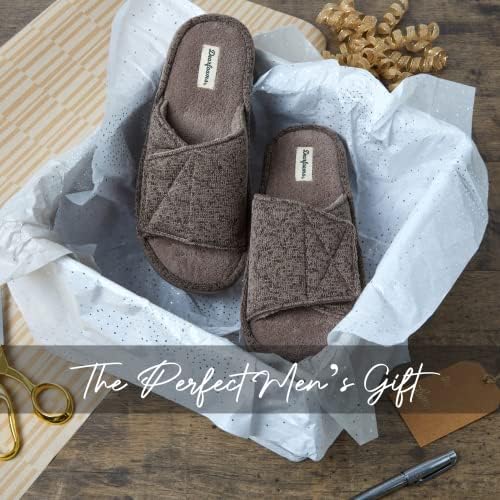 Dearfoams Men's Indoor/Outdoor Adjustable Machine Washable Memory Foam Terry Slide Slipper, Fossil (Marled Knit), 11-12 | Image 6