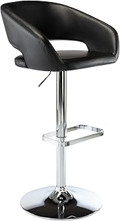 Vogue Furniture Direct Adjustable Bar Stool with Hollow Back and Arms, Modern PU Leather Swivel Barstool, Airlift Counter Height Bar Chair for Kitchen Dining Room (Black)